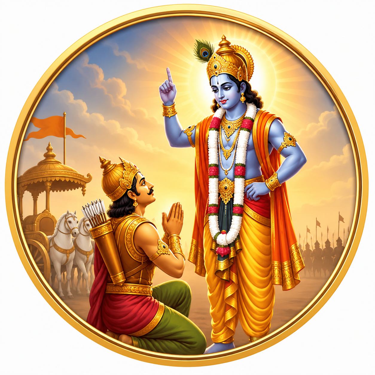 Bhagavad Gita — Krishna guiding Arjuna